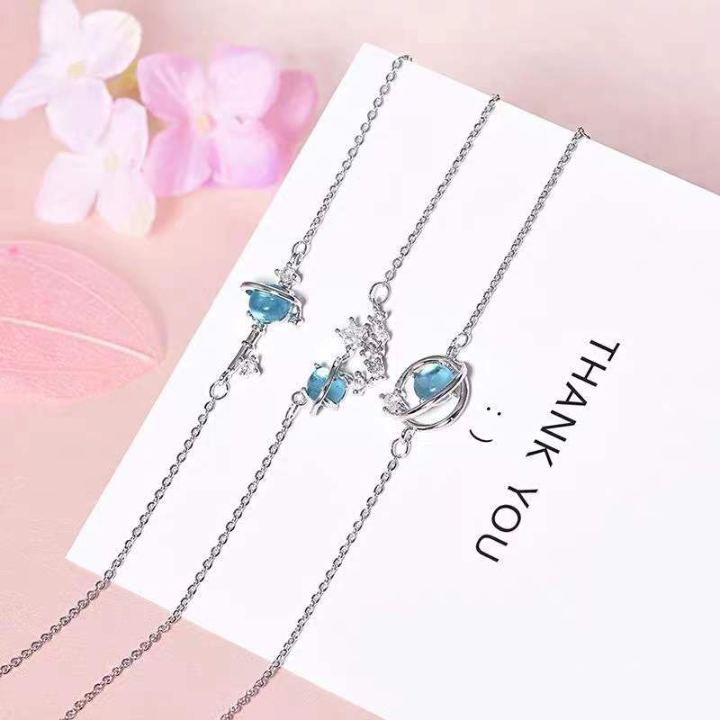 Kalung Fashion Chain x Necklace Blue Crystal Planet Sapphire Clavicle Pendant Necklace Fashion Jewel