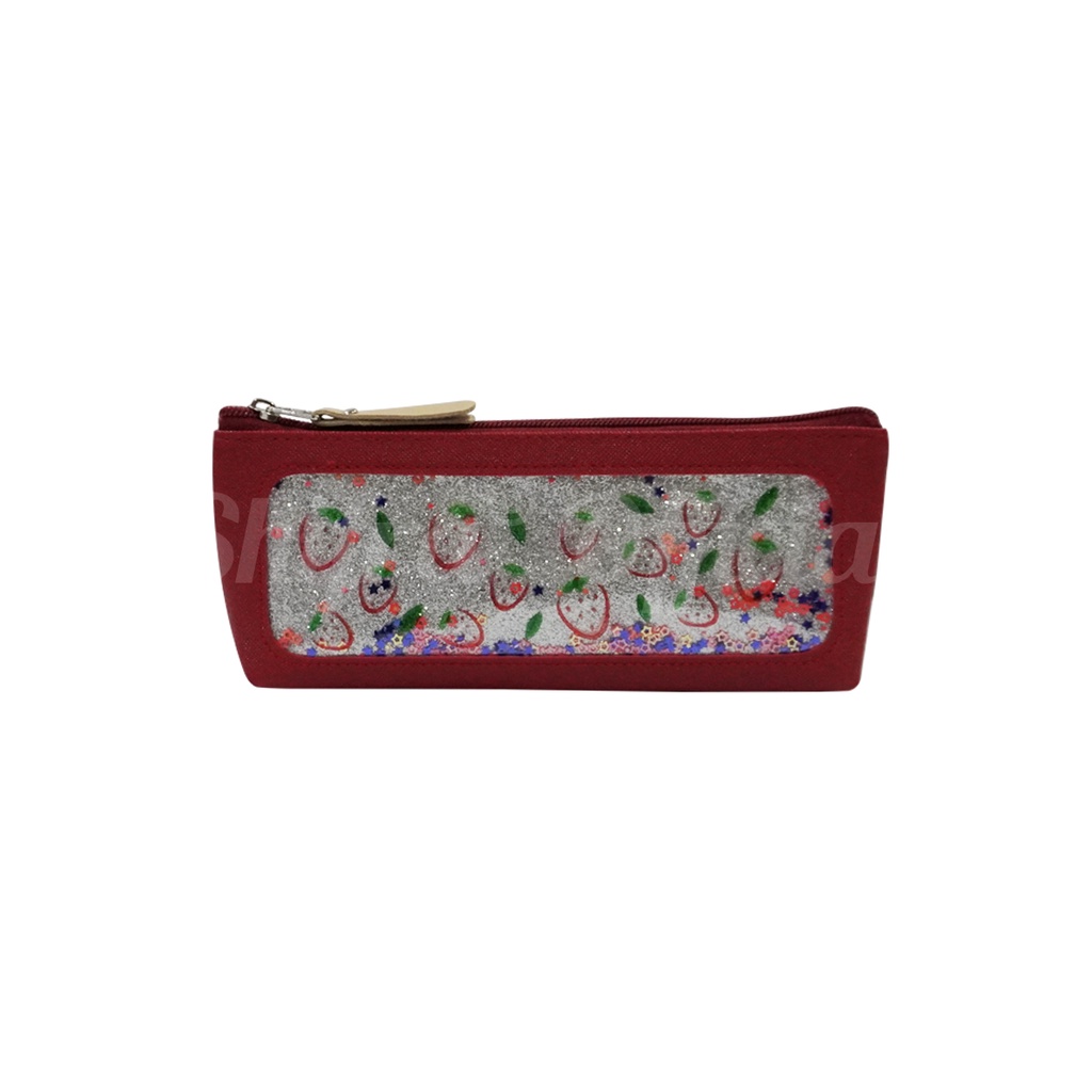 Shifra Tempat Pensil Pen Case Kotak Alat Tulis Mika Glitter Brown Pink Red Tosca Yellow