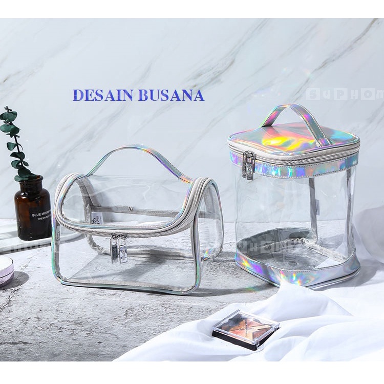 Tas Kosmetik Washbag / Tas Alat MakeUp / Cosmetic Bag Organizer / Tas Make Up Wanita/Tas Kosmetik Anti Air/Tas Kosmetik Travel Transparan /Cosmetic Cube Transparent Clear PVC Toiletries Wash Bag /Pouch Kosmetik