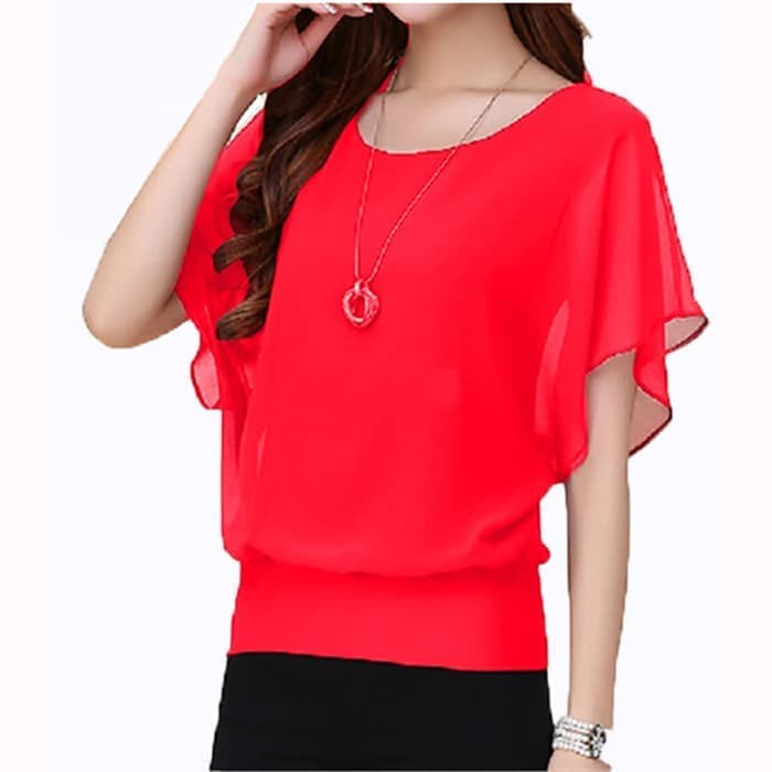 CCfashion blus sifon model korea wing - Merah- M