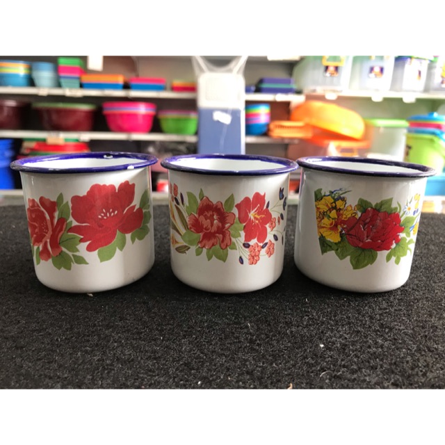 Cangkir Seng Motif Bunga Kembang / Cangkir Jadul / Gelas Seng 150ml / Mug Seng / Mug Jadul