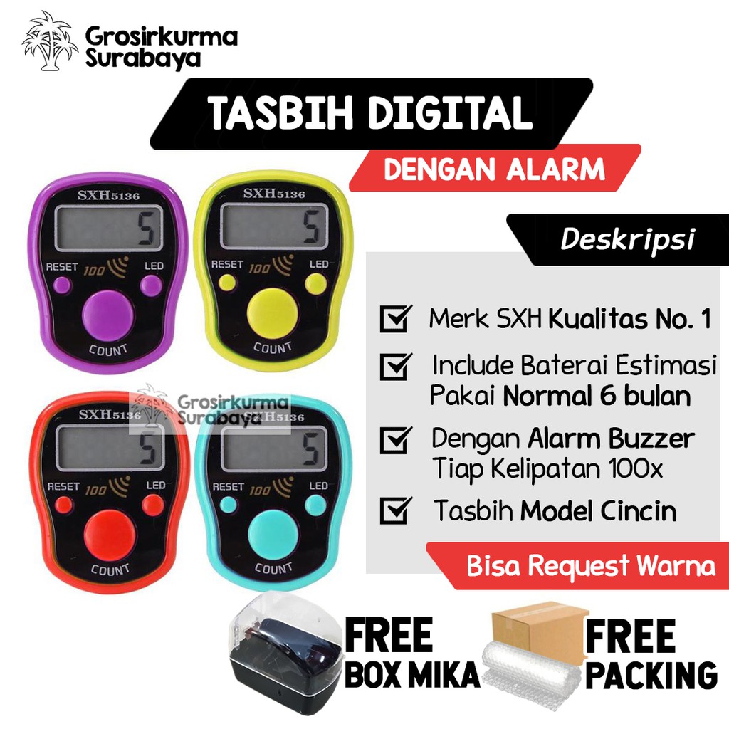 Tasbih Digital LED + ALARM Tiap 100 SXH Kualitas Terbaik Untuk Sholat Ibadah Miniatur Cincin Arab