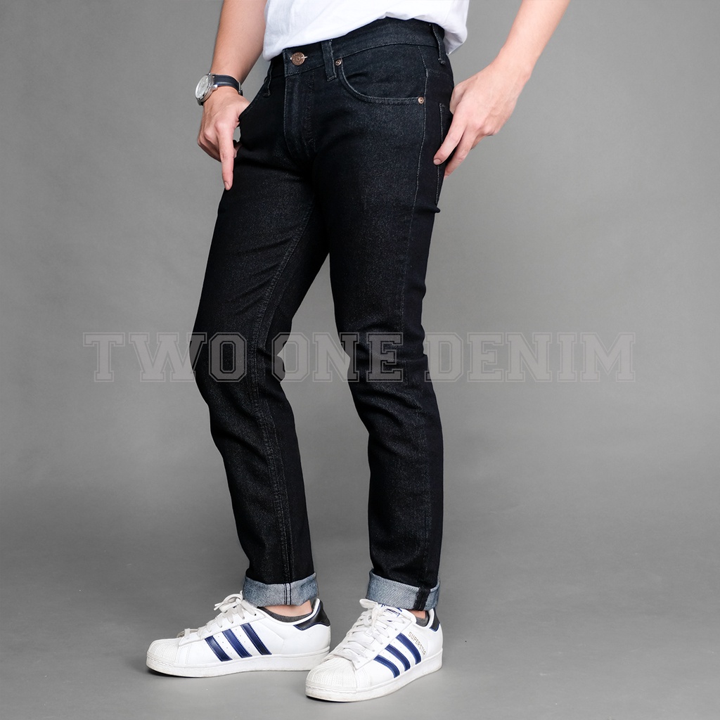 TWO ONE DENIM Celana Jeans Panjang Pria Semi Slim Fit New Stretch Denim Black jaz Polos