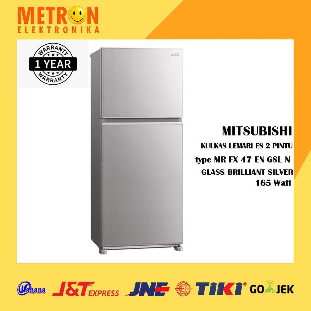 MITSUBISHI MR FX 47 EN GSL N  / GLASS BRILLIANT SILVER / KULKAS 2 PINTU 421 LTR MRFX47ENGSLN