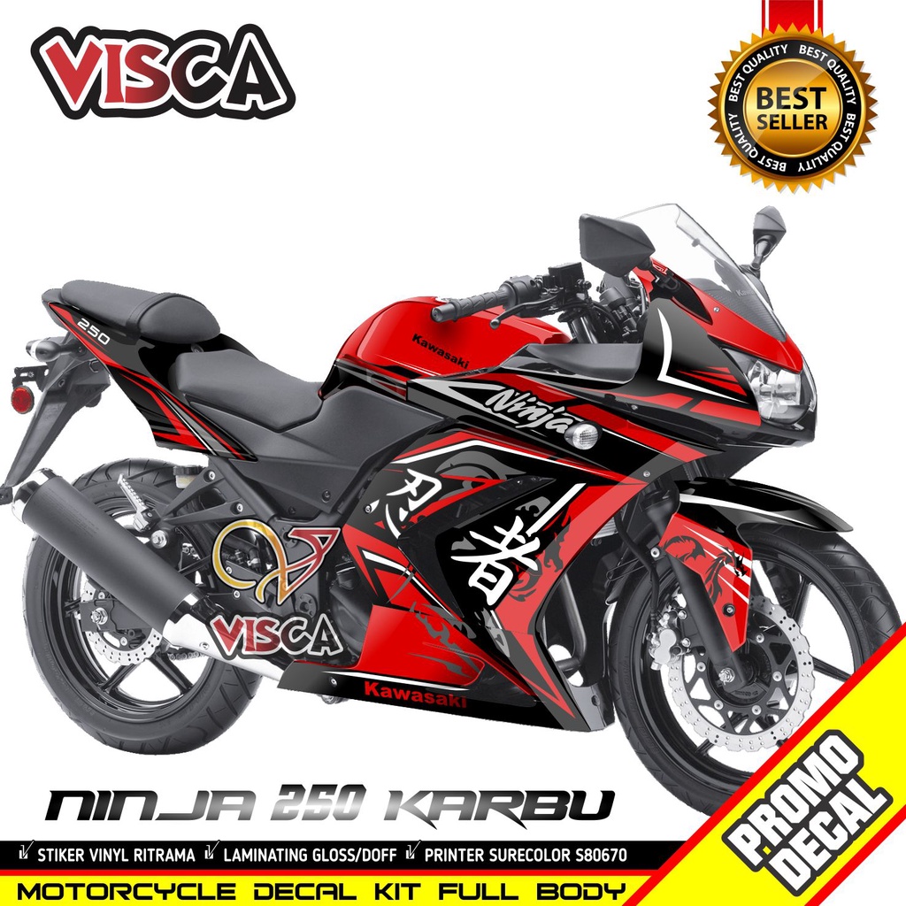 Stiker Ninja 250cc Karbu Decal Ninja 250 Karbu Dekal Ninja 250 Striping Ninja 250 karbu Stiker Ninja