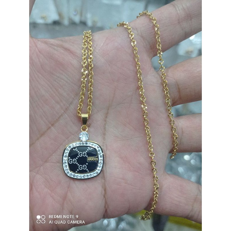 kalung titanium set liontin perhiasan wanita korea import