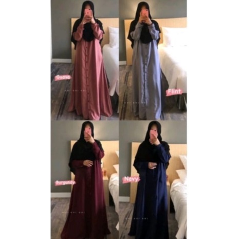 AQUEENA DRESS || Gamis Polos Full Kancing Bahan Toryburch Bigsize Panjang 140 cm