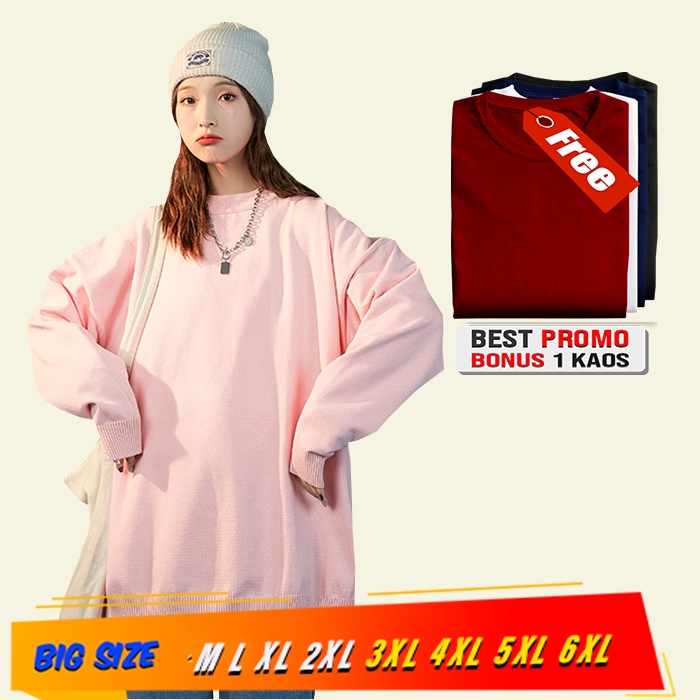 Sweater Wanita Hijab BB Pink Polos Big Size M L XL XXL XXXL XXXXL XXXXXL Jaket Sweater Wanita Switer Jumbo BB Pink