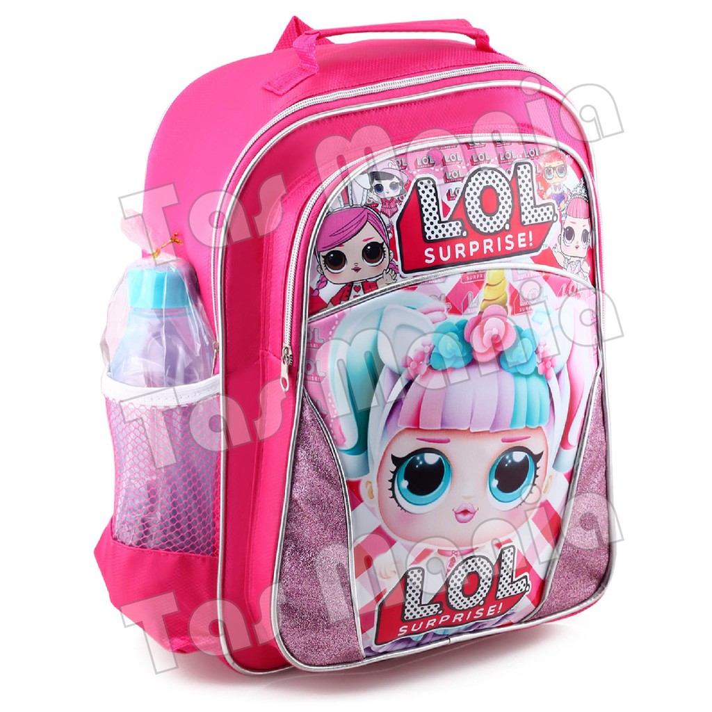 PTS -Tas Ransel - LOL SURPRISE - GLITTER .PT - PINK + FREE Botol Minum