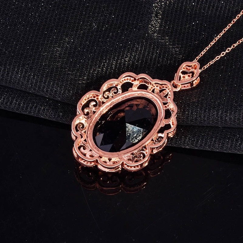 Kalung Rantai Rose Gold Dengan Liontin Sapphire Mewah Untuk Wanita