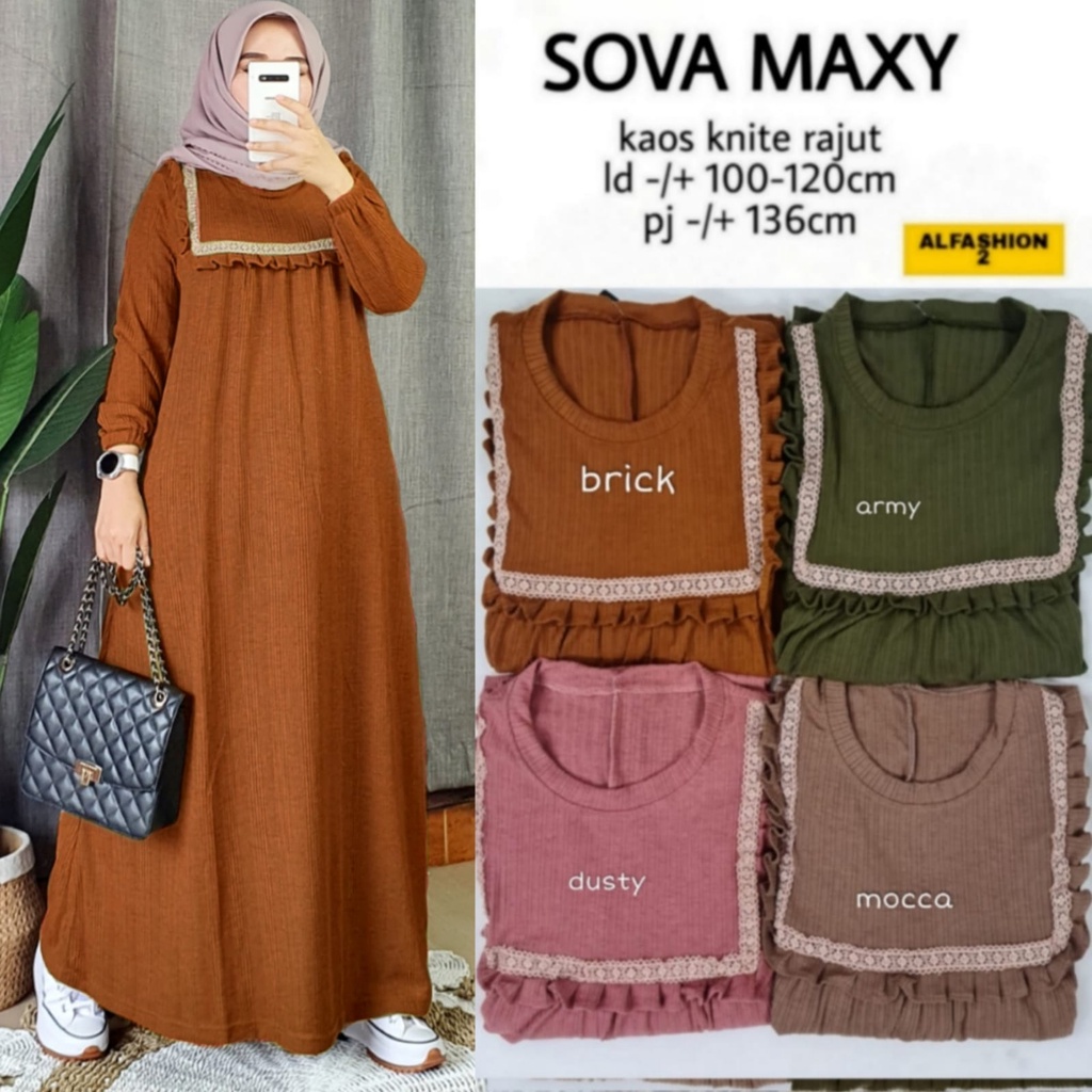 Sova Baju Gamis Kaos Knit Rajut Jumbo Ld 120 Gamis Polos Casual Kekinian