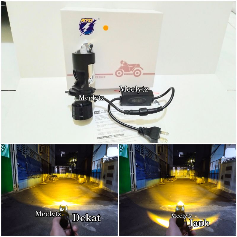 Lampu utama LED RTD M01X Mini projector H4 cut off motor mobil cahaya kuning