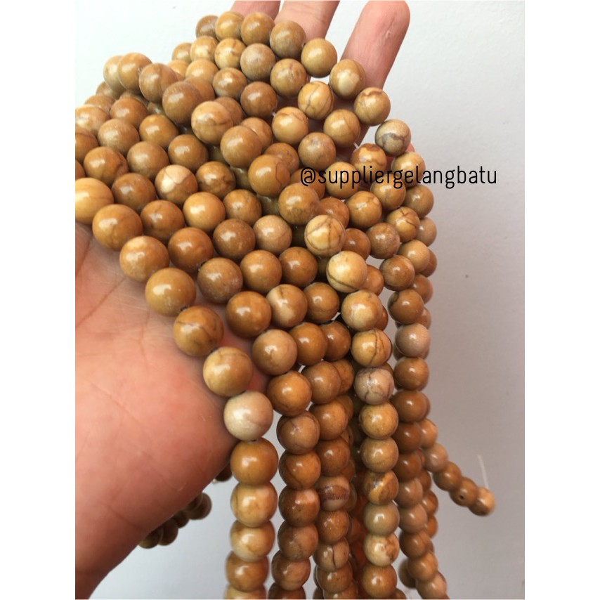 bahan yellow jasper kuning 10mm ryolit natural renceng asli batu alam aksesoris craft fashion grosir