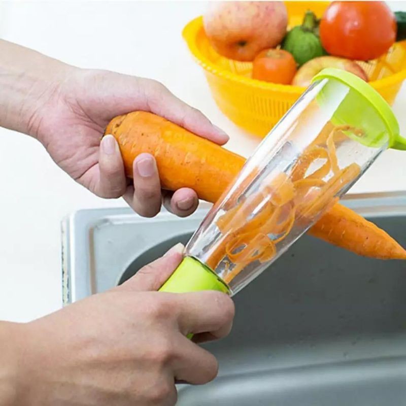 PENGUPAS KULIT BUAH SAYUR DENGAN TABUNG SAMPAH PEELER MULTIFUNGSI PARUTAN DENGAN TABUNG SERBAGUNA