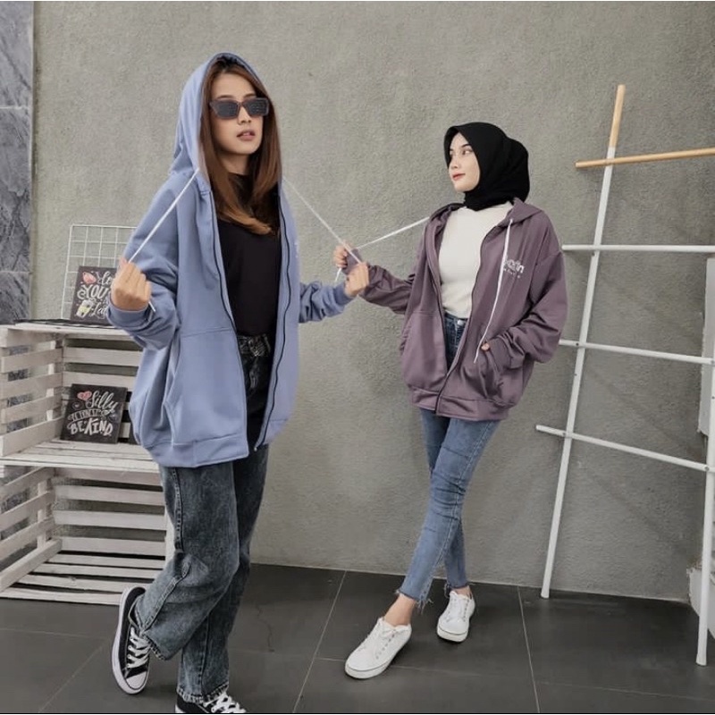 jacket hoodie wanita oversize OAKER ZIPER XXL jaket hoodie polos cewek LD 125 cm