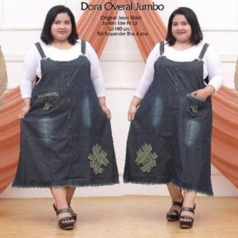 OVERALL JEANS JUMBO WANITA | OVERAL BIG SIZE | BAJU KODOK JEANS KEKINIAN