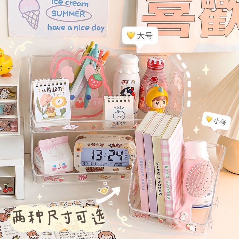 [littlecrab] Rak Putih Transparan Akrilik Clear Rak Penyimpanan Barang Aesthetic Stationary Kit Room Decoration Tempat Simpan Barang Desk Organizer Lucu Unik