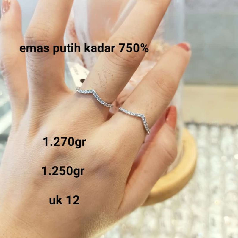Cincin Emas Putih Asli Model Aurell Kadar 750%/17K