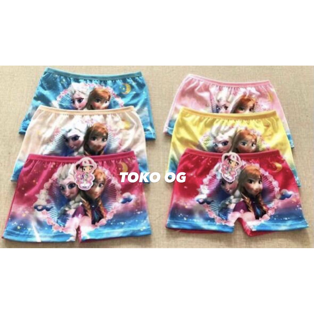 BOXER ANAK CEWEK IMPORT SABLON KARET KECIL PEREMPUAN BATITA SEGIEMPAT SHORT FROZEN PRINCESS MURAH