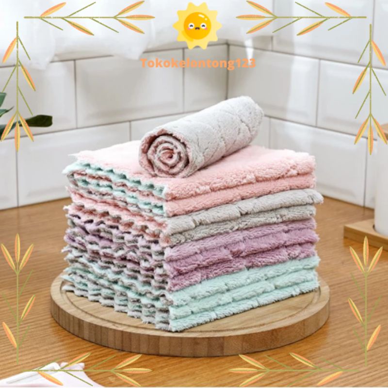 Kain Lap Cuci Piring Anti Minyak Serbaguna Bahan Microfiber Kain Lap Serap Air Warna Random