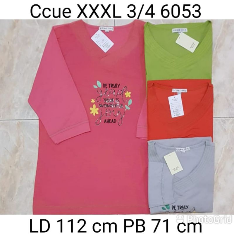 Kaos Calfia V - Neck Lengan 3/4 Size XXXL | Blouse Kaos Lengan 3/4