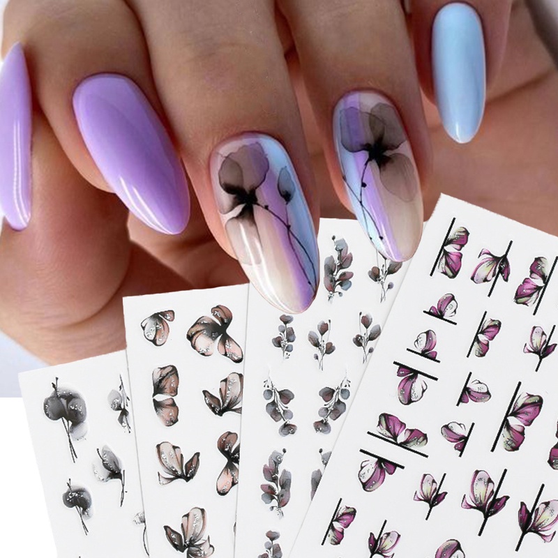 1pc Stiker Kuku 3D Motif Geometri Warna Hitam Untuk Dekorasi Nail Art