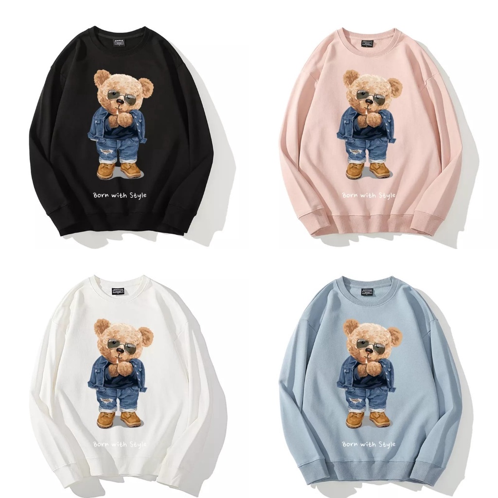 BEFAST - ZFC OOTD Sweater NANCY / SWEATER BORN WITH STYLE TEDDY BEAR 3D / Sweater Motif Gambar / Pakaian Wanita Lengan Panjang / OOTD Remaja Wanita Casual / Keluaran Terbaru 2022 / Termurah / Sweater Santai