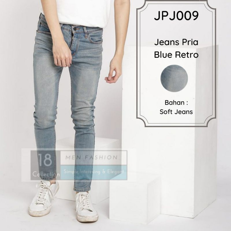 Celana jeans pria blue retro / biru telor asin soft jeans bagus murah berkualitas PREMIUM (JPJ009)