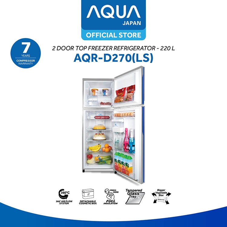 AQUA JAPAN AQR-D270(DS/LS) Kulkas 2 Pintu 220 Liter [Jabodetabek Only]