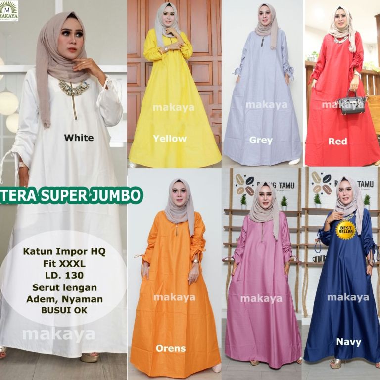 Baju Gamis Pesta TERA SUPER JUMBO - Katun Impor Indah Menawan - LD 130 XXXL Serut makaya gamos syari