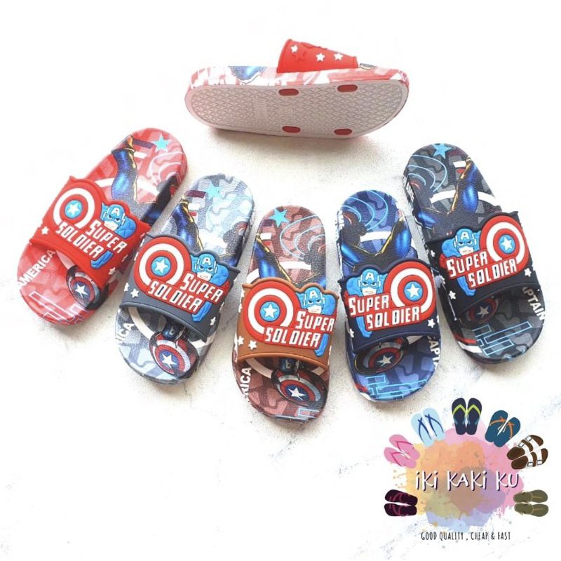 SANDAL ANAK LAKI CAPTAIN AMERICA MARVEL SENDAL SELOP KARET KAPTEN AVENGERS 009-8 UKURAN 24-29