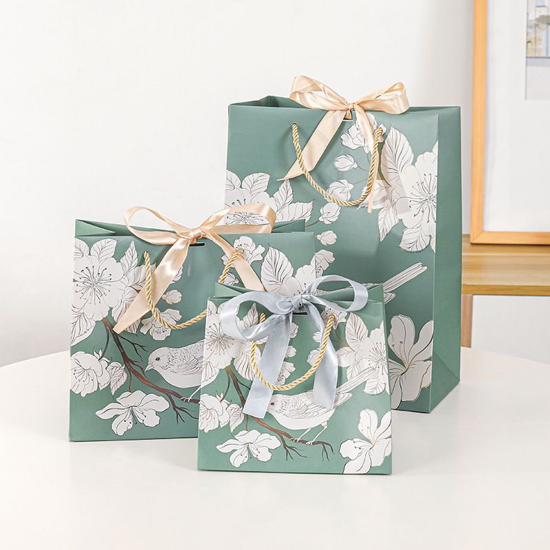 PAPER BAG MEWAH MOTIF CANTIK PREMIUM BIRD GREEN + PITA BERBAGAI UKURAN