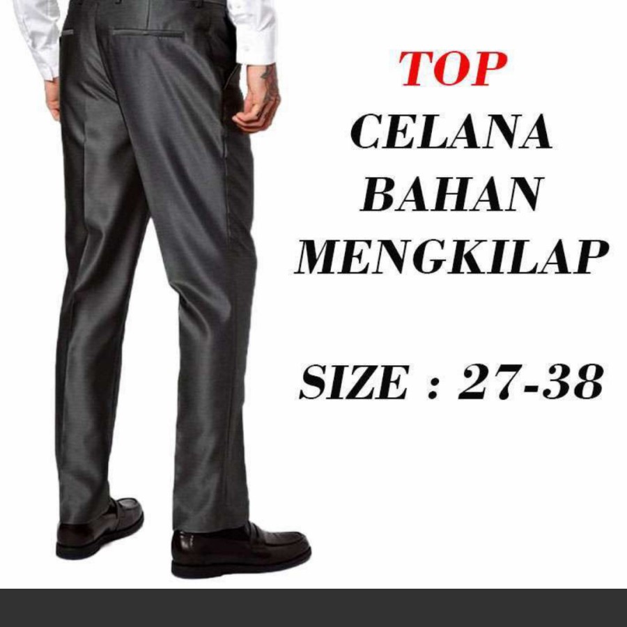 Mickonova Celana Formal Pria Metallic Mengkilat Trend Clana Slim Fit Bahan Import Fashion Pria Mengkilap