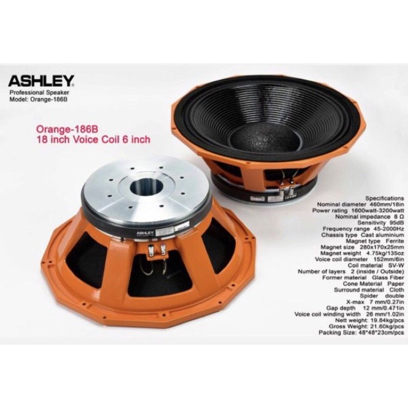 Speaker Component Ashley Orange 186B Original Orange186B B 18 inch 3200 watt Voice coil 6 inch termu