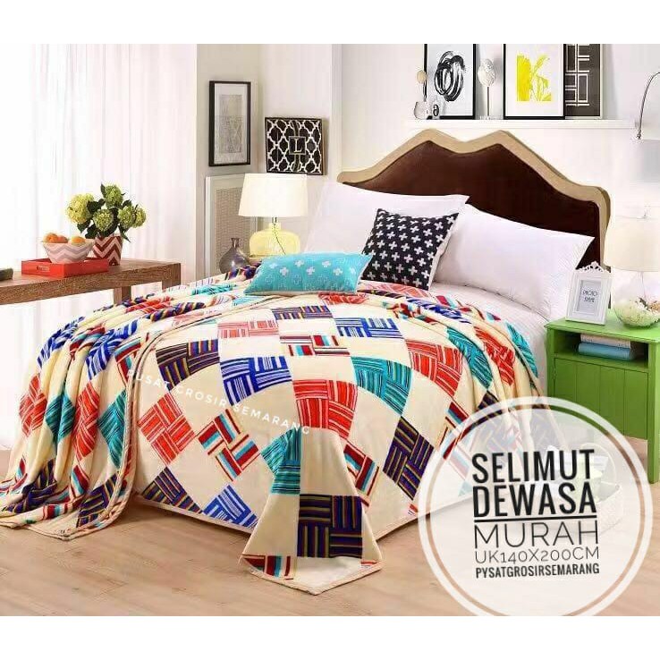 Selimut Dewasa Murah MORIA Abstrak Leaf Polkadot Flower Bvrbery Reindeer Could Moon Star Awan Rusa-Orange n Green Tiles