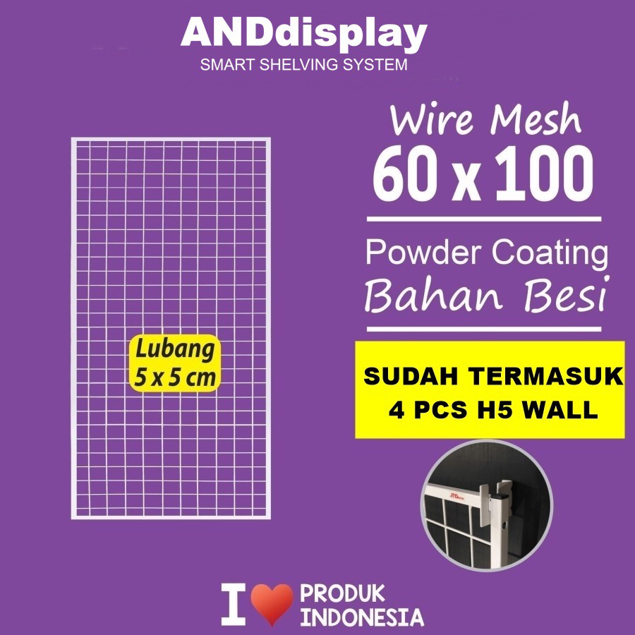 WIREMESH 60x100CM + H5 WALL PUTIH KAWAT RAM DINDING WIRE GRID