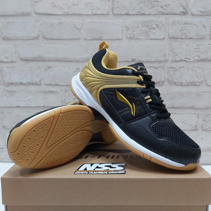 Langsung Order Sepatu Badminton Lining Attack G6 Original Black Gold AYTQ 082-1 - 41 Murah