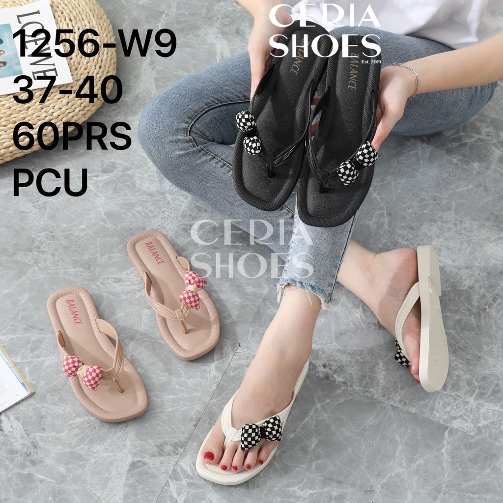 BALANCE Sandal Jepit Wanita Jelly Import Teplek Elastis Motif Pita Bantal Rubber Empuk 1256