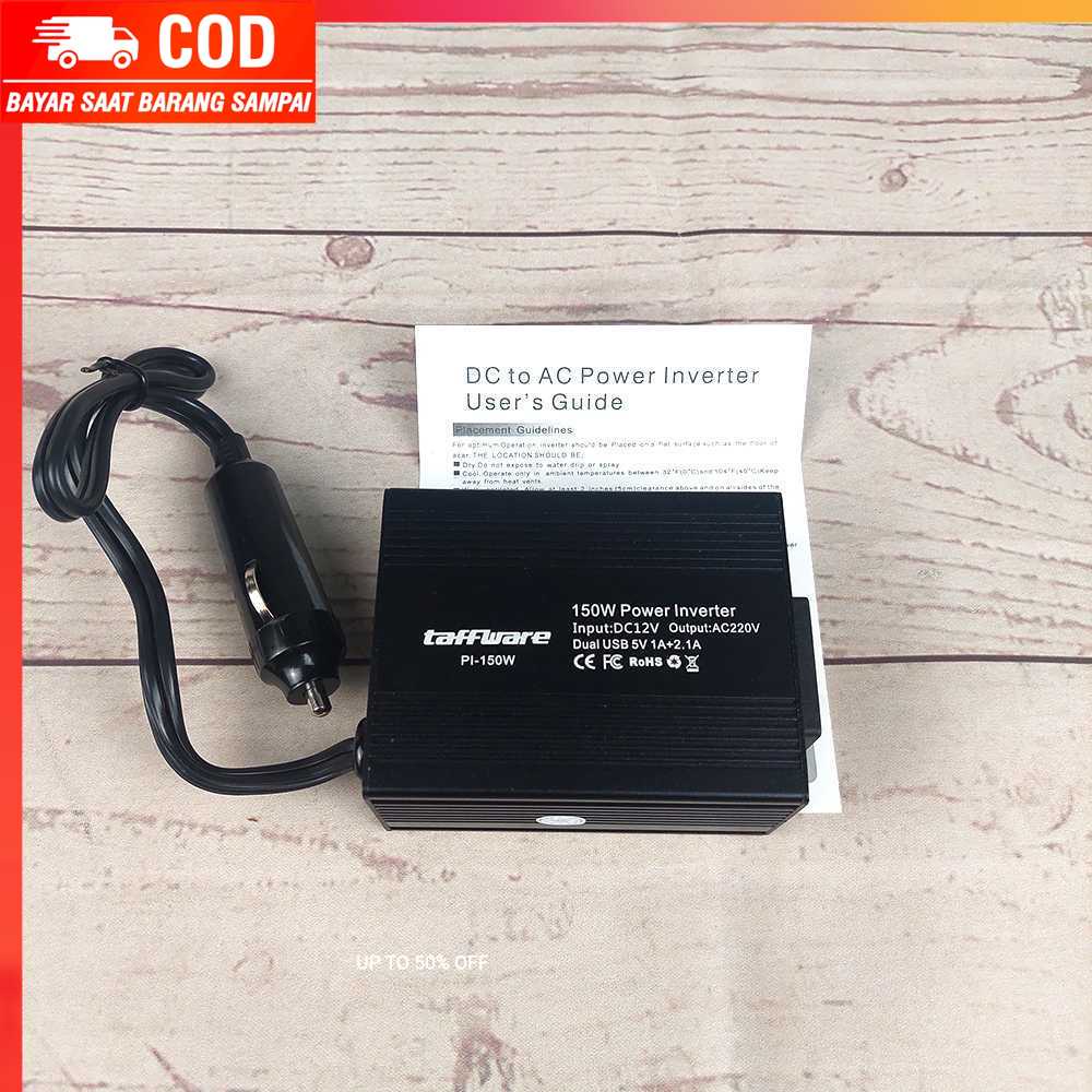 (100% BARANG ORI) Power Inverter Mobil dengan 2 USB Port 150W 220V - PI-150W