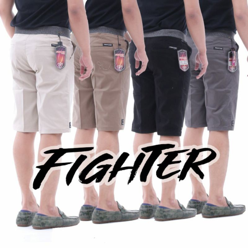 [BIG SIZE] Celana Chino fighter Pendek Pria pinggang karet rip bahan bos diamon krem coklat grey cream