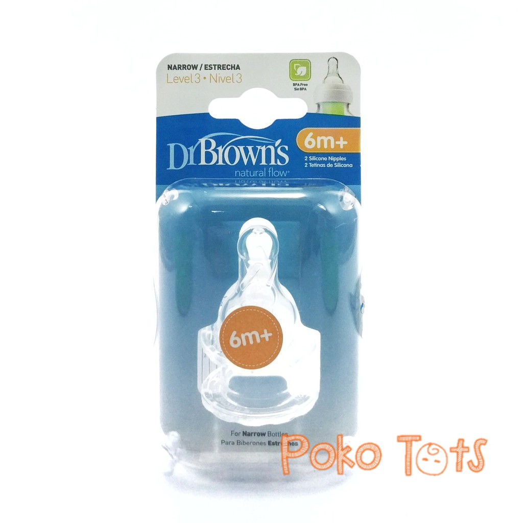 Dr. Brown's Narrow Silicone Nipple Level 3 6m+ 2pcs Dot Dr Browns Standard Neck Teats Options