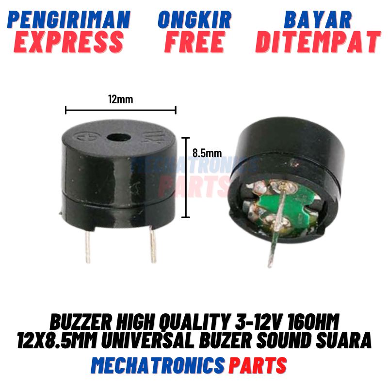 [PAS-9086] BUZZER HIGH QUALITY 3-12V 16OHM 12X8.5MM UNIVERSAL BUZER SOUND SUARAJ