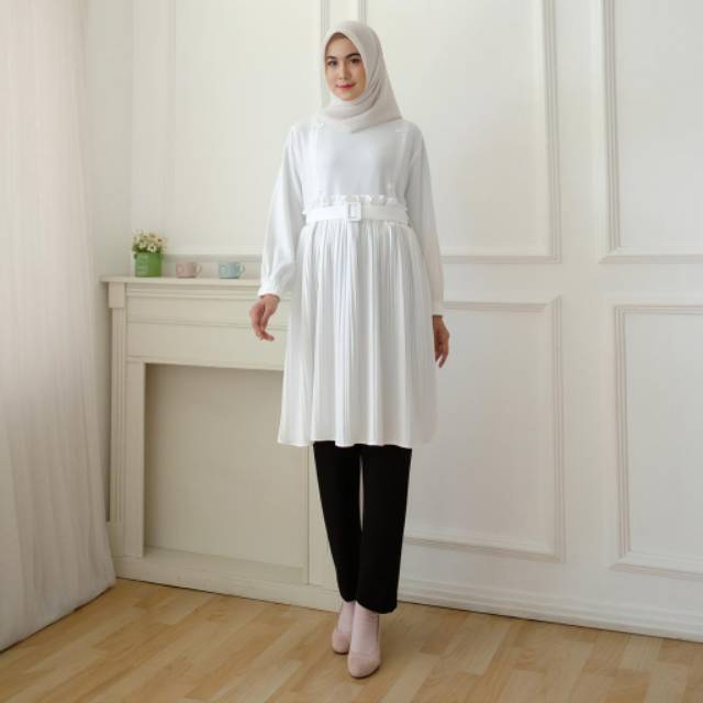 TUNIC CANTIK MOMS PLISKA FIT TO L BLACK WHITE BISA MENYUSUI