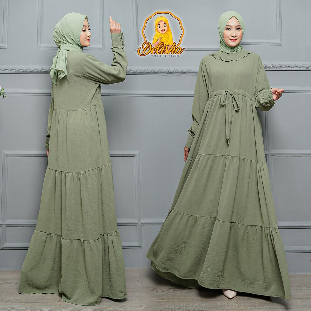 Gamis Aurell Bahan Crinkle Airflow premium Standard Dress Polos LD 110 PB 140