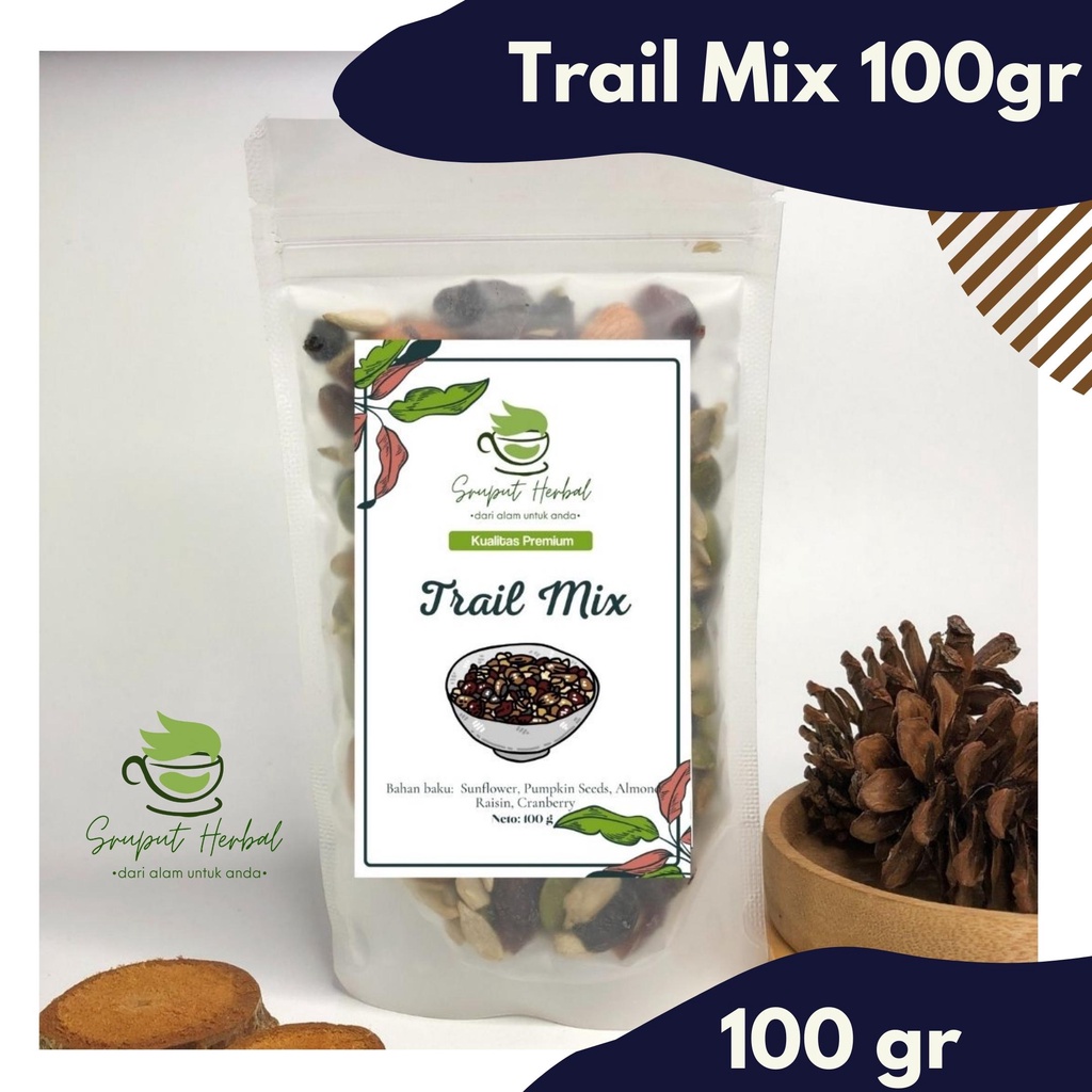 100gr Trail Mix - Sunflower Pumpkin Seeds Almond Raisin Cranberry - Premium Berkualitas Sruput Herbal