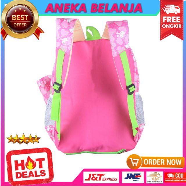 TAS SEKOLAH SD SMP CAHAYA KITTY PINK VARIASI HIJAU BACKPACK ANAK CEWEK KARAKTER LUCU FREE RAINCOVER