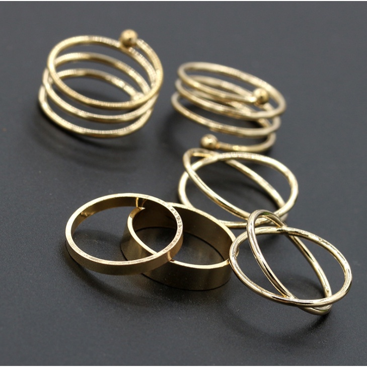 6PCS/Set Cincin Korea Fashion Gaya Vintage Untuk Wanita Import