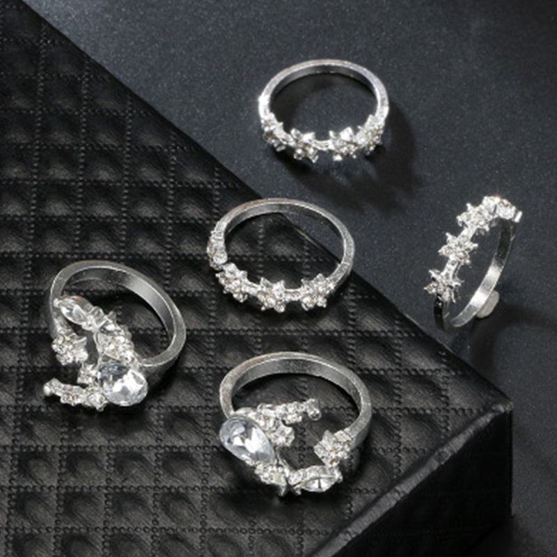 Set Cincin Berlian Bahan Stainless Gaya Bohemian Untuk Wanita