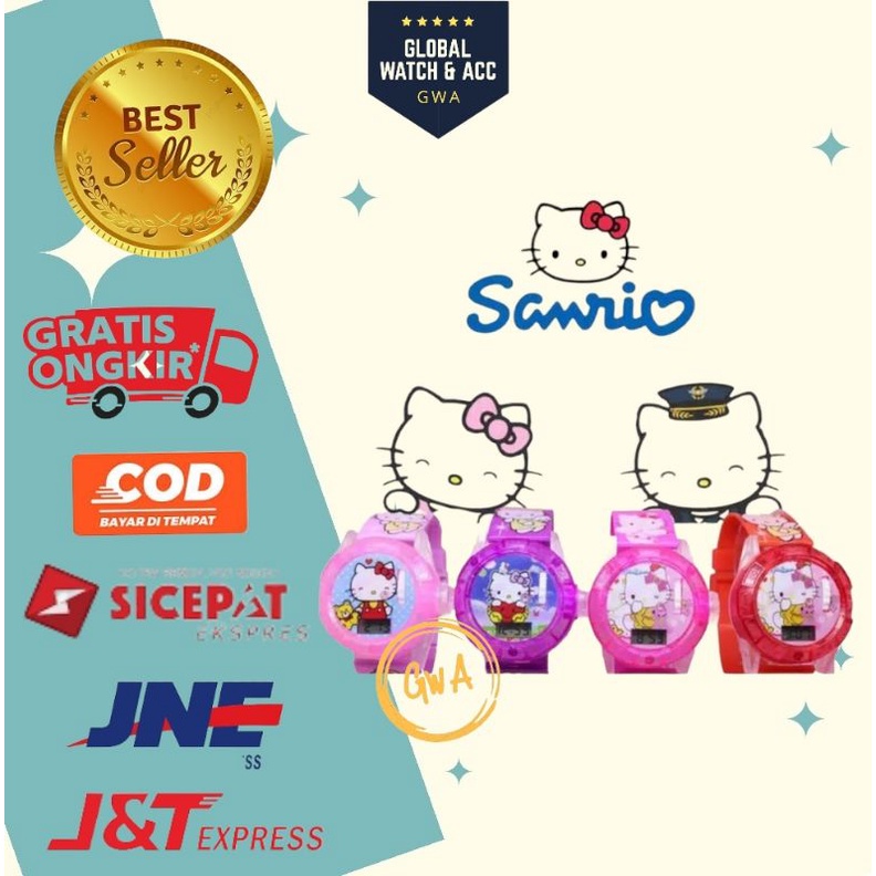 Jam tangan anak laser musik karakter Hello kitty