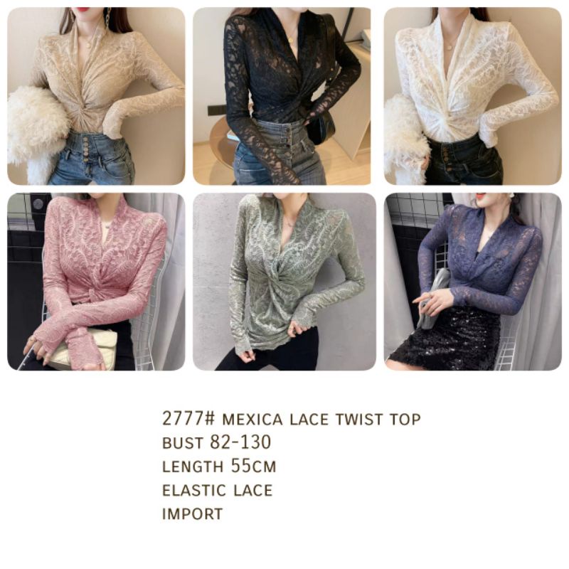 MDLV ~ 2777# Mexica Lace Twist Top Sexy blouse Brukat Lace premium Fashion Import